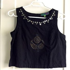 Cute black crop top with sequins and gold details
